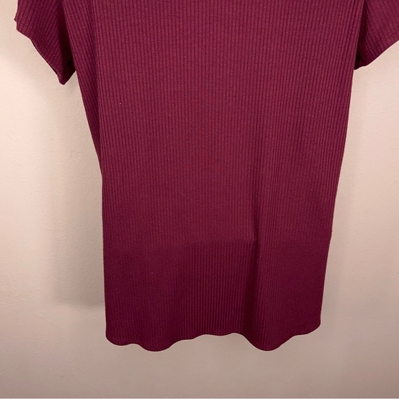 Medium Apt 9 Burgundy Red Short Sleeve Top Knot Accent Ribbed Stretch Casual - Picture 10 of 13